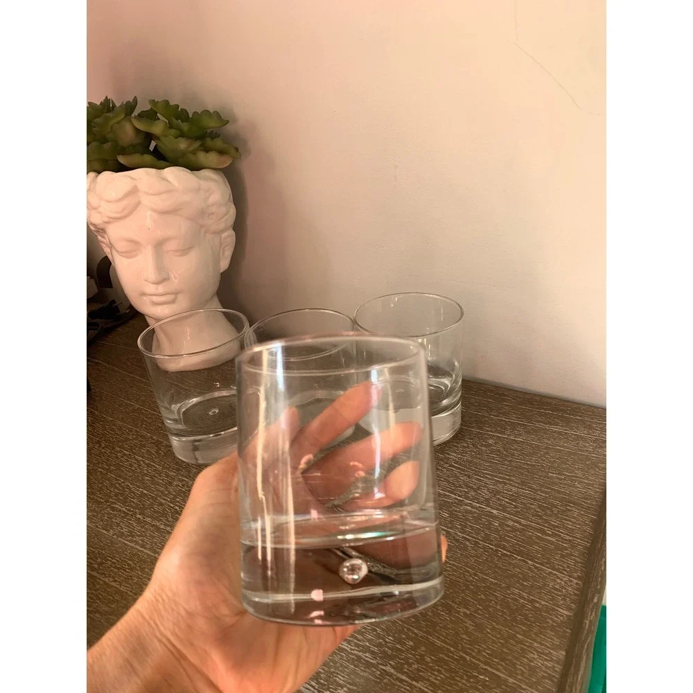 Set of 4 Bubble Base Whiskey Glasses Clear Glass Rocks Lowball Tumblers 4in